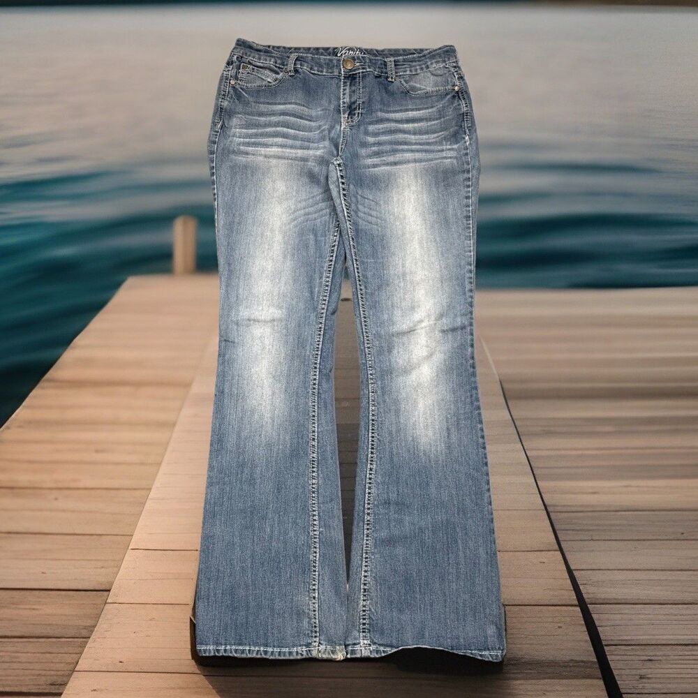 Vanity Curvy Bootcut Flare Jeans 32 (35x34.5) Blue Low Waist Denim Stretch Women